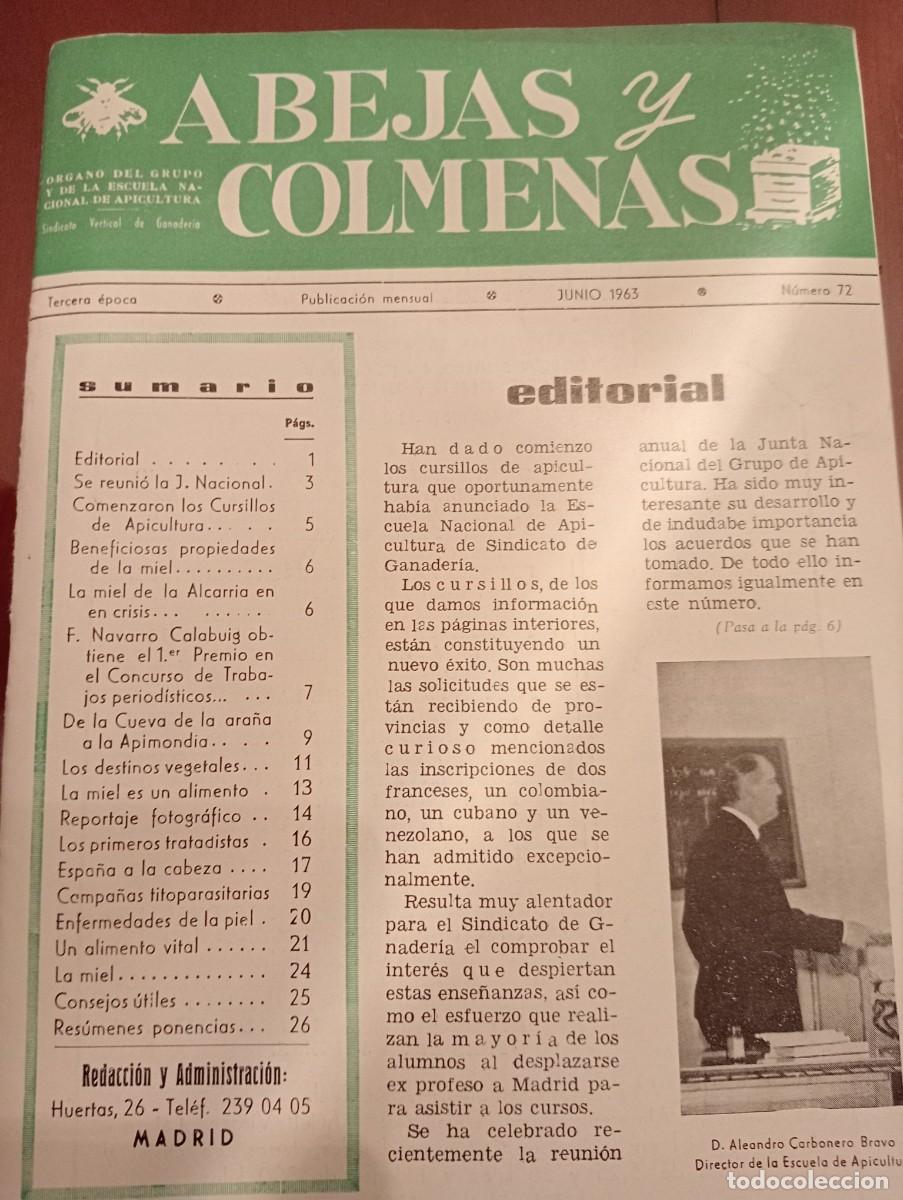 Libros de segunda mano: ABEJAS Y COLMENAS JUNIO 1963 N&deg; 72 ESCUELA NACIONAL APICULTURA, COLMENEROS REVISTA APICOLA
