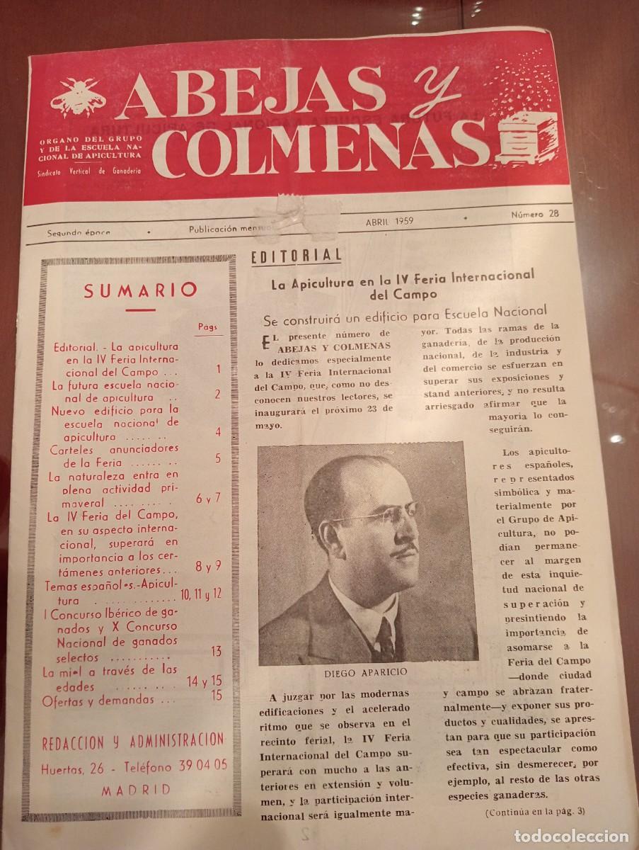 Libros de segunda mano: ABEJAS Y COLMENAS ABRIL 1959 N&deg; 28 ESCUELA NACIONAL APICULTURA, COLMENEROS REVISTA APICOLA