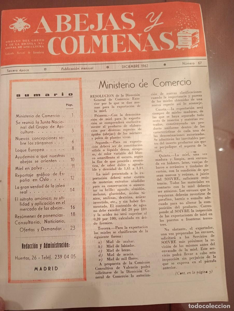 Libros de segunda mano: ABEJAS Y COLMENAS DICIEMBRE 1962 N&deg; 67 ESCUELA NACIONAL APICULTURA, COLMENEROS REVISTA APICOLA