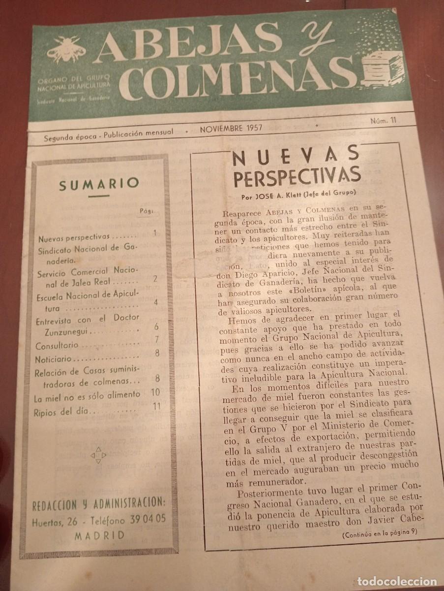 Libros de segunda mano: ABEJAS Y COLMENAS NOVIEMBRE 1957 N&deg; 11 ESCUELA NACIONAL APICULTURA, COLMENEROS REVISTA APICOLA
