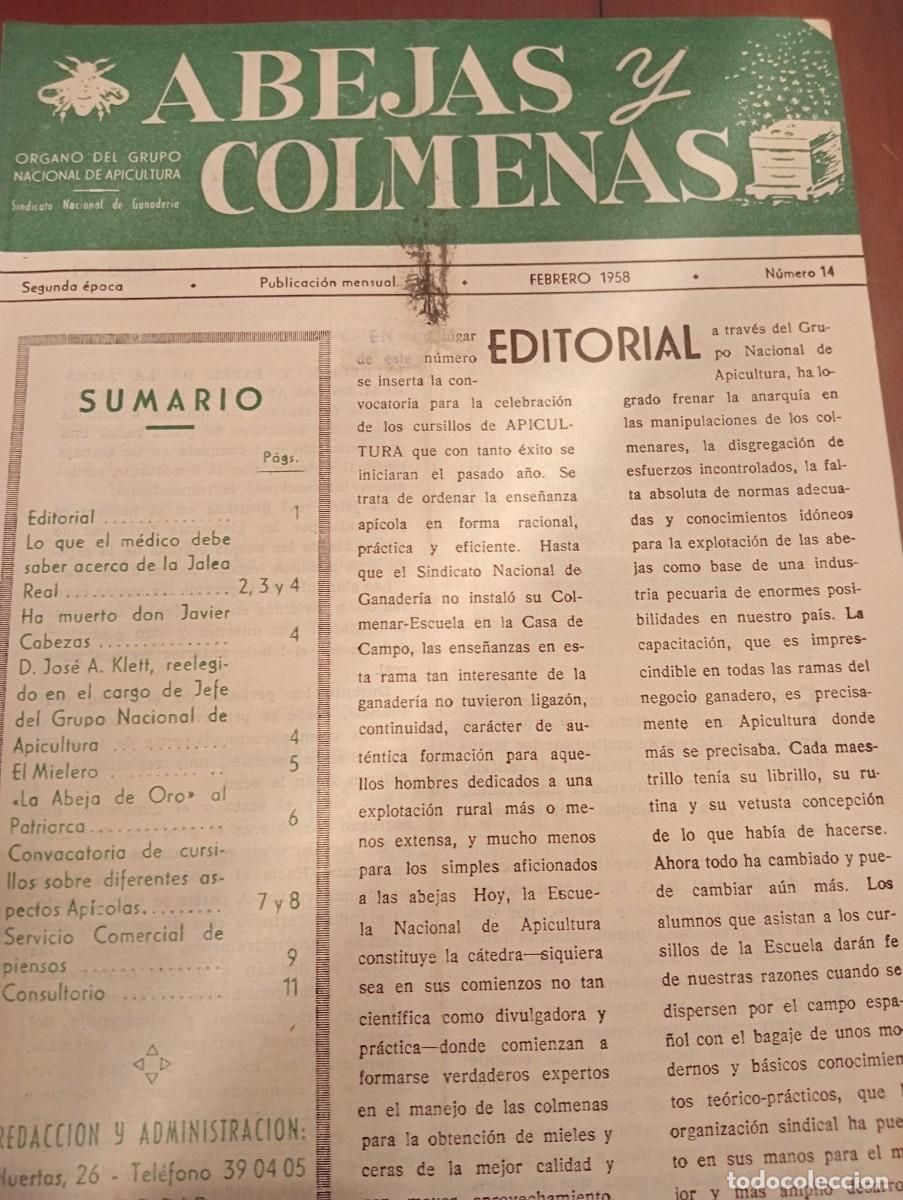 Libros de segunda mano: ABEJAS Y COLMENAS FEBRERO 1958 N&deg; 14 ESCUELA NACIONAL APICULTURA, COLMENEROS REVISTA APICOLA