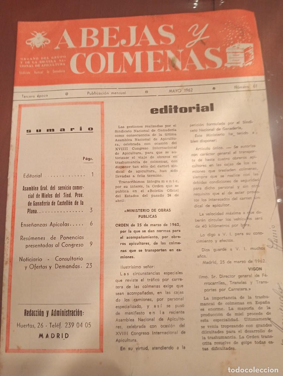 Libros de segunda mano: ABEJAS Y COLMENAS MAYO 1962 N&deg; 61 ESCUELA NACIONAL APICULTURA, COLMENEROS REVISTA APICOLA