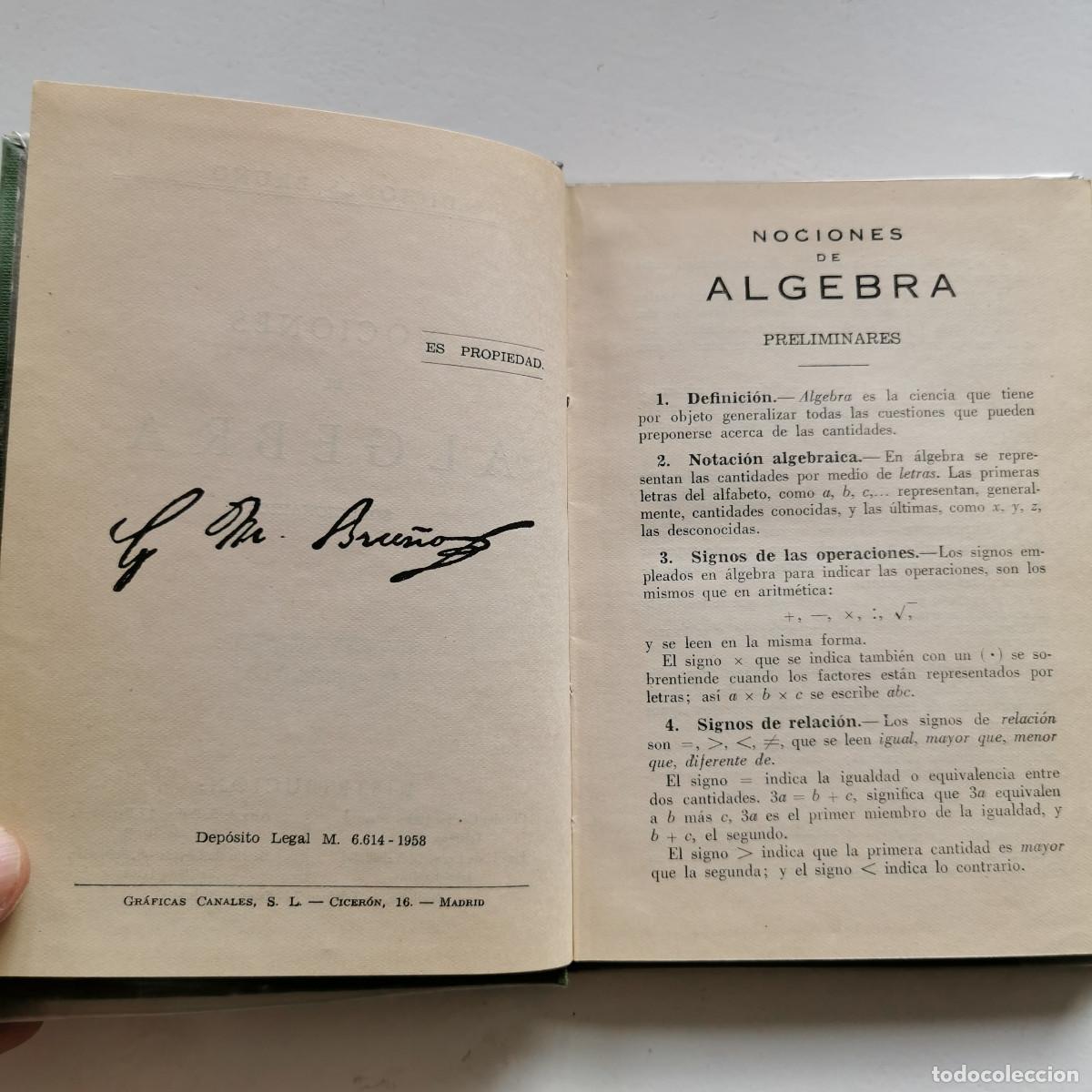 Libros de segunda mano de ciencias: Nociones de &Aacute;lgebra &ndash; Solucionario &ndash; Ediciones Bru&ntilde;o 1958 - Foto 5