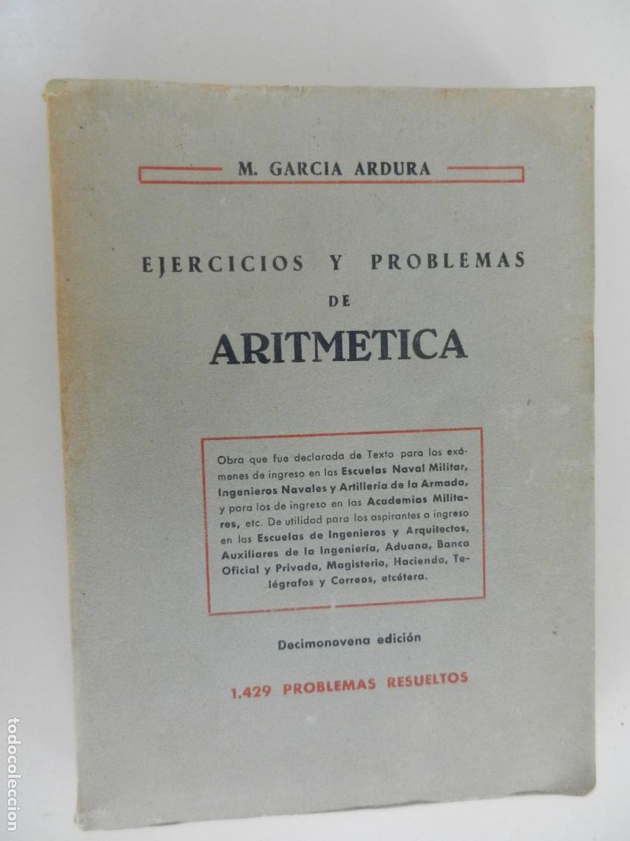 Libros de segunda mano de ciencias: EJERCICIOS Y PROBLEMAS DE ARITM&Eacute;TICA - M. GARC&Iacute;A ARDURA - LIBRER&Iacute;A Y CASA EDITORIAL HERNANDO 1959.