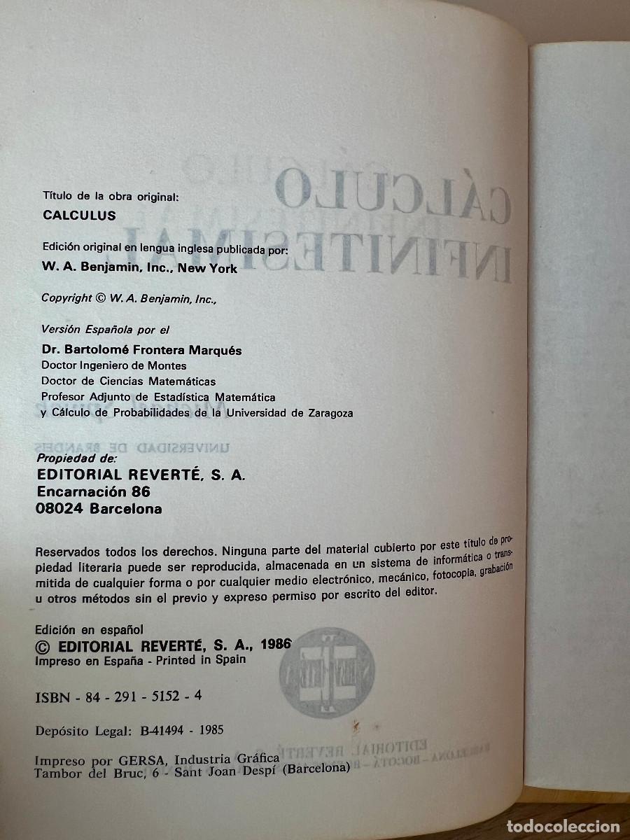 Libros de segunda mano de ciencias: CALCULO INFINITESIMAL - Michael Spivak - Foto 6