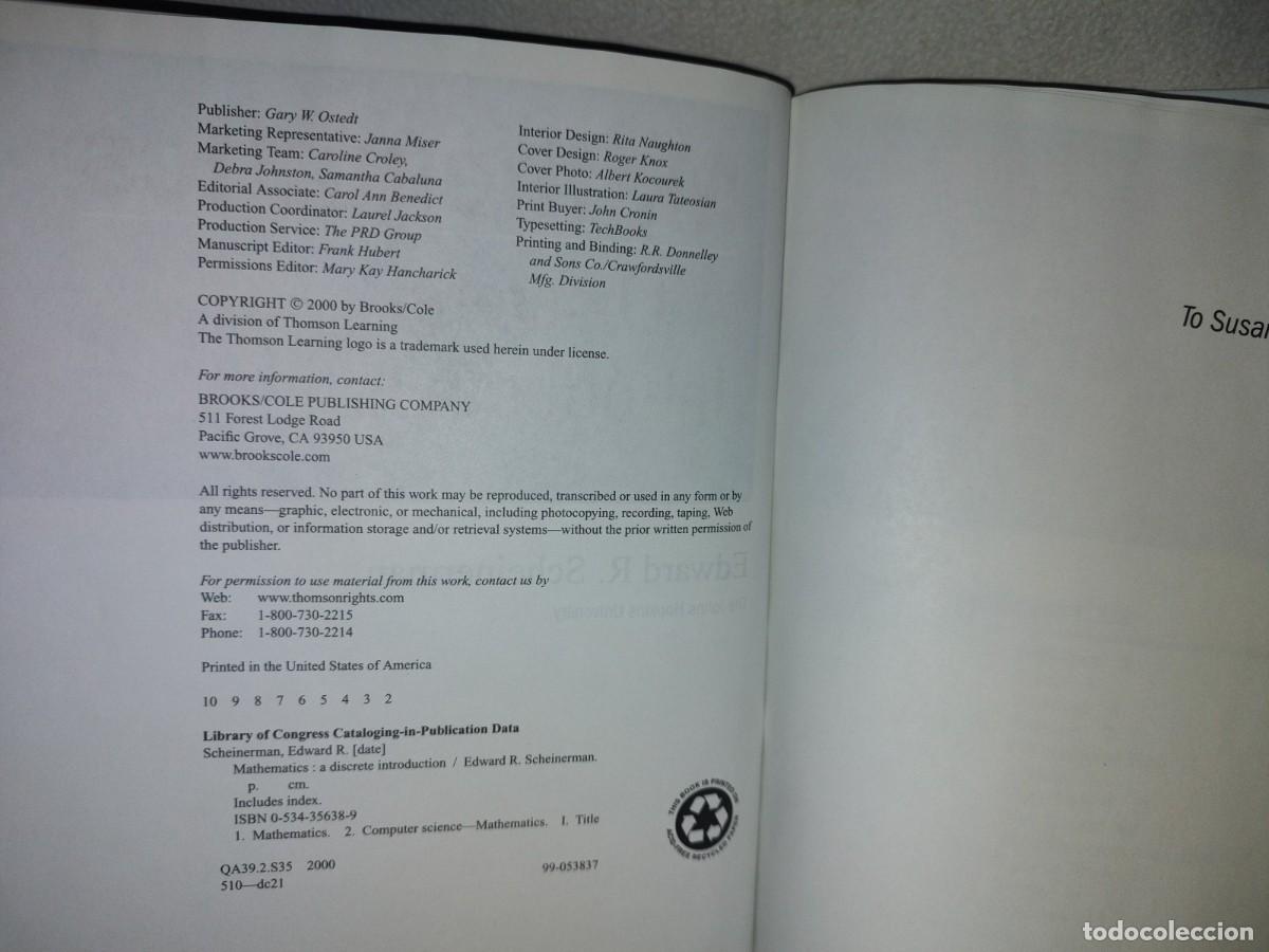 Libros de segunda mano de ciencias: 219- Mathematics. A Discrete Introduction - Edward R. Scheinerman - Foto 5