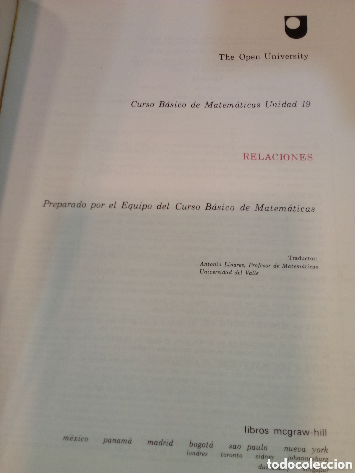 Libros de segunda mano de ciencias: Curso B&aacute;sico de Matem&aacute;ticad Unidad 19. Relaciones