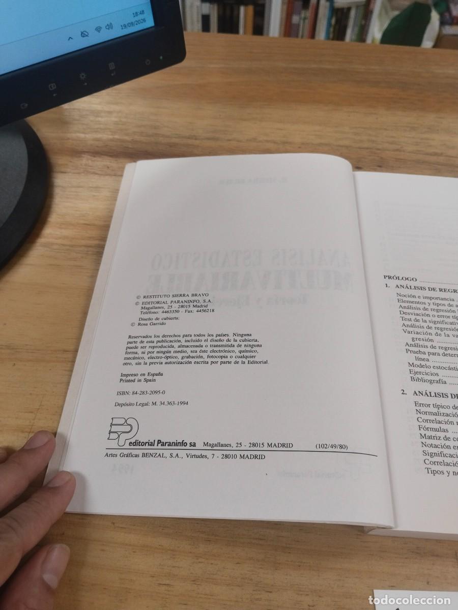 Libros de segunda mano de ciencias: Analisis Estad&iacute;stico Multivariable. Teor&iacute;a y ejercicios. - R. Sierra Bravo - Foto 5