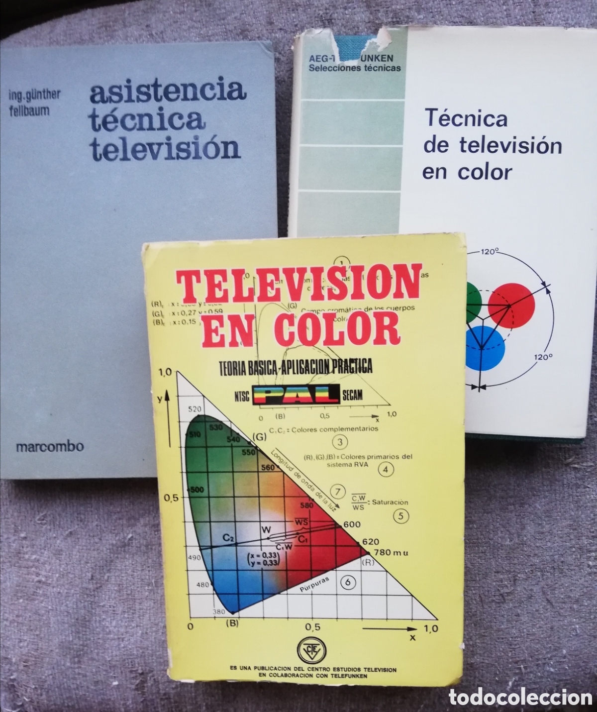 Libros de segunda mano de ciencias: Lote 3 libros de teor&iacute;a-t&eacute;cnica-asistencia-aplicaci&oacute;n de televisi&oacute;n en color. A&ntilde;os 1965, 1974 y 1975