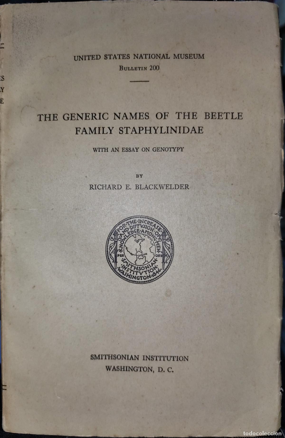 Libros de segunda mano: The Generic Names of the Beetle Family Staphylinidae. With an Essay on Genotypy. ENTOMOLOG&Iacute;A.