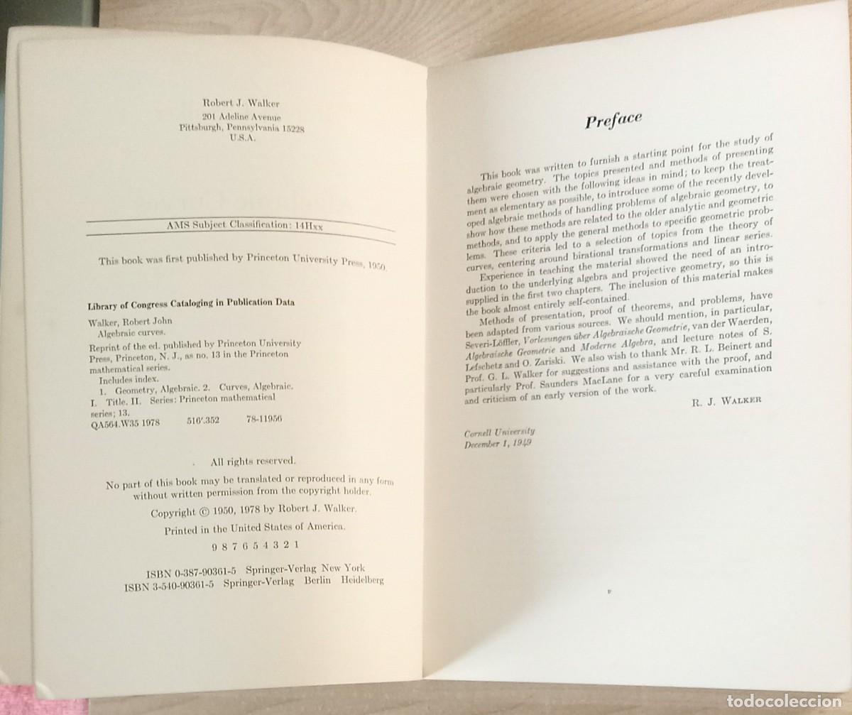 Libros de segunda mano de ciencias: algebraic curves. Robert J. Walker- springer - verlag. 1978 - Foto 2