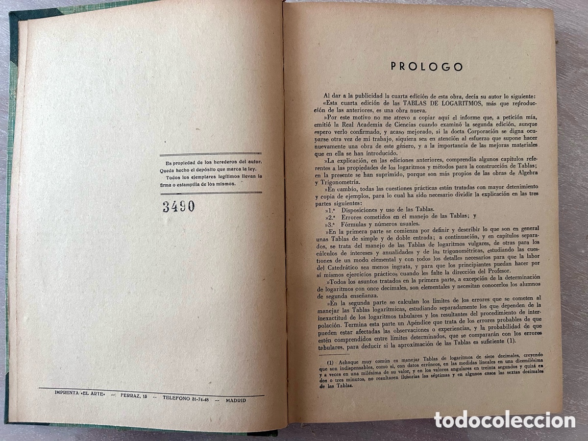 Libros de segunda mano de ciencias: Tablas de Logaritmos Trigonom&eacute;tricas y de C&aacute;lculos de Interese - Foto 3