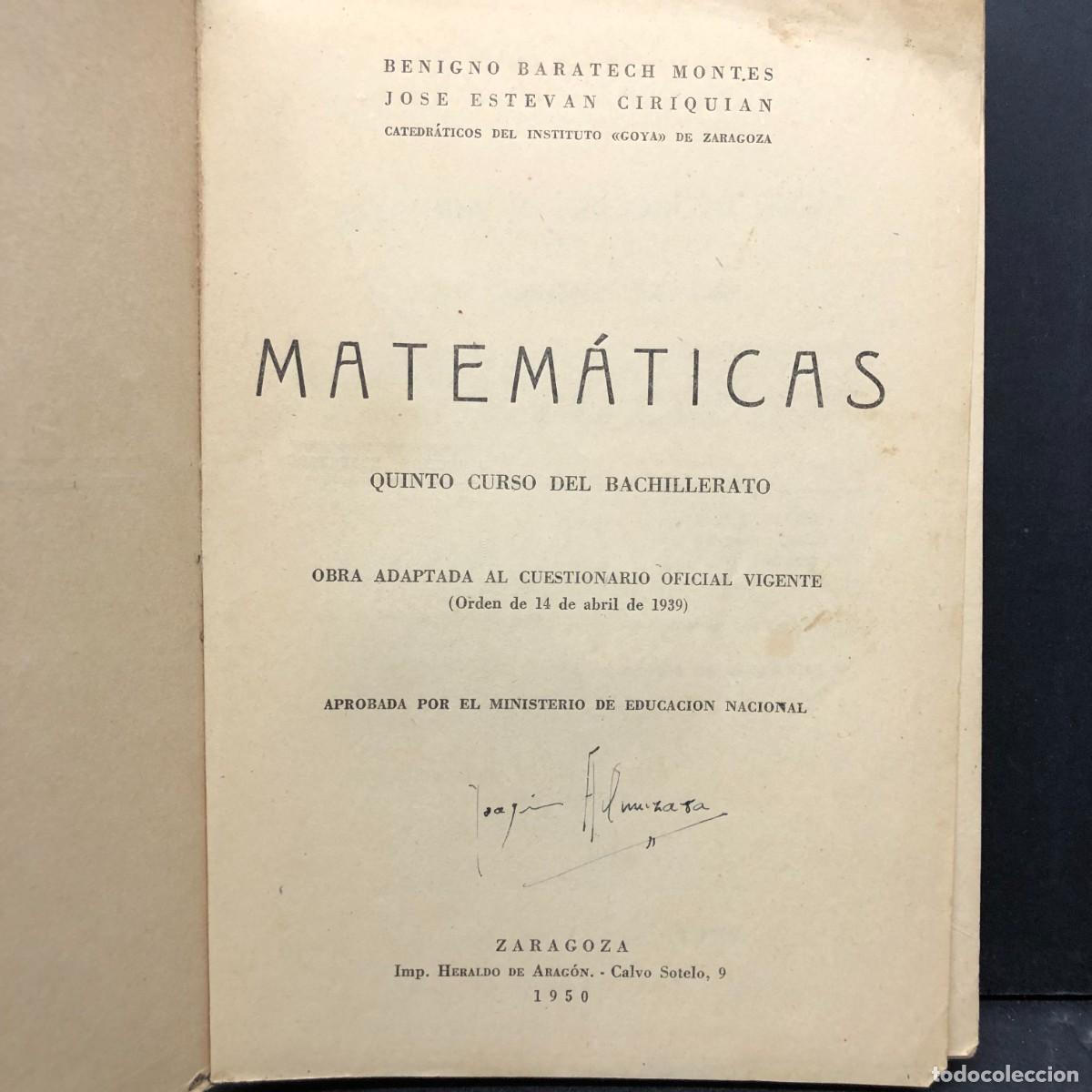 Libros de segunda mano de ciencias: MATEM&Aacute;TICAS - BARATECH - ESTEVAN CIRIQUIAN - QUINTO CURSO / 712 - Foto 4