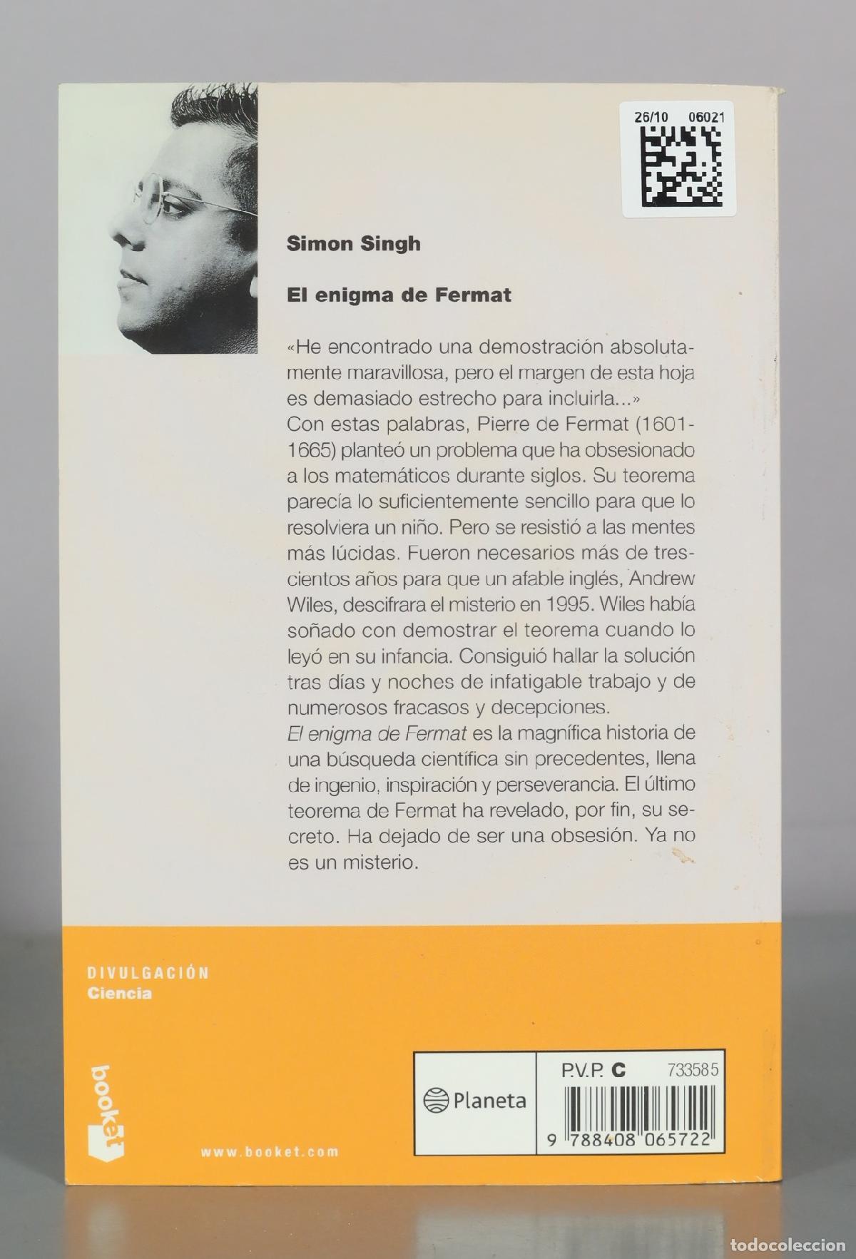 Libros de segunda mano de ciencias: El enigma de Fermat - Simon Singh - Booket - Foto 2