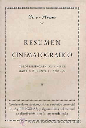 Libros de segunda mano: RESUMEN CINEMATOGR&Aacute;FICO de los estrenos en los cines de Madrid durante el a&ntilde;o 1961. Madrid: Cine-Ase