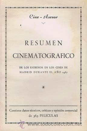 Libros de segunda mano: OLIVERA GARRIDO, M.. RESUMEN CINEMATOGRAFICO de los estrenos en los cines de Madrid durante el a&ntilde;o 1