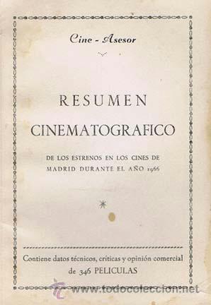 Libros de segunda mano: OLIVERA GARRIDO, M.. RESUMEN CINEMATOGRAFICO de los estrenos en los cines de Madrid durante el a&ntilde;o 1