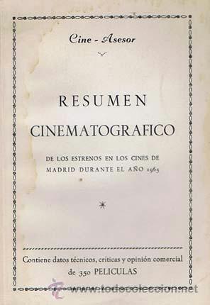 Libros de segunda mano: OLIVERA GARRIDO, M.. RESUMEN CINEMATOGRAFICO de los estrenos en los cines de Madrid durante el a&ntilde;o 1
