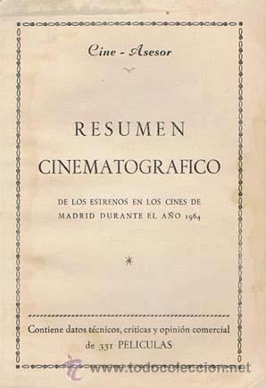 Libros de segunda mano: OLIVERA GARRIDO, M.. RESUMEN CINEMATOGRAFICO de los estrenos en los cines de Madrid durante el a&ntilde;o 1