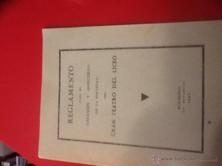 Libros de segunda mano: Reglamento del Gran teatro de Liceo ....1945 - Foto 1