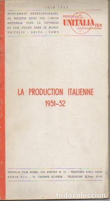 Libros de segunda mano: LA PRODUCTION ITALIENNE. 1951-52. Juin 1952. - REVISTA.