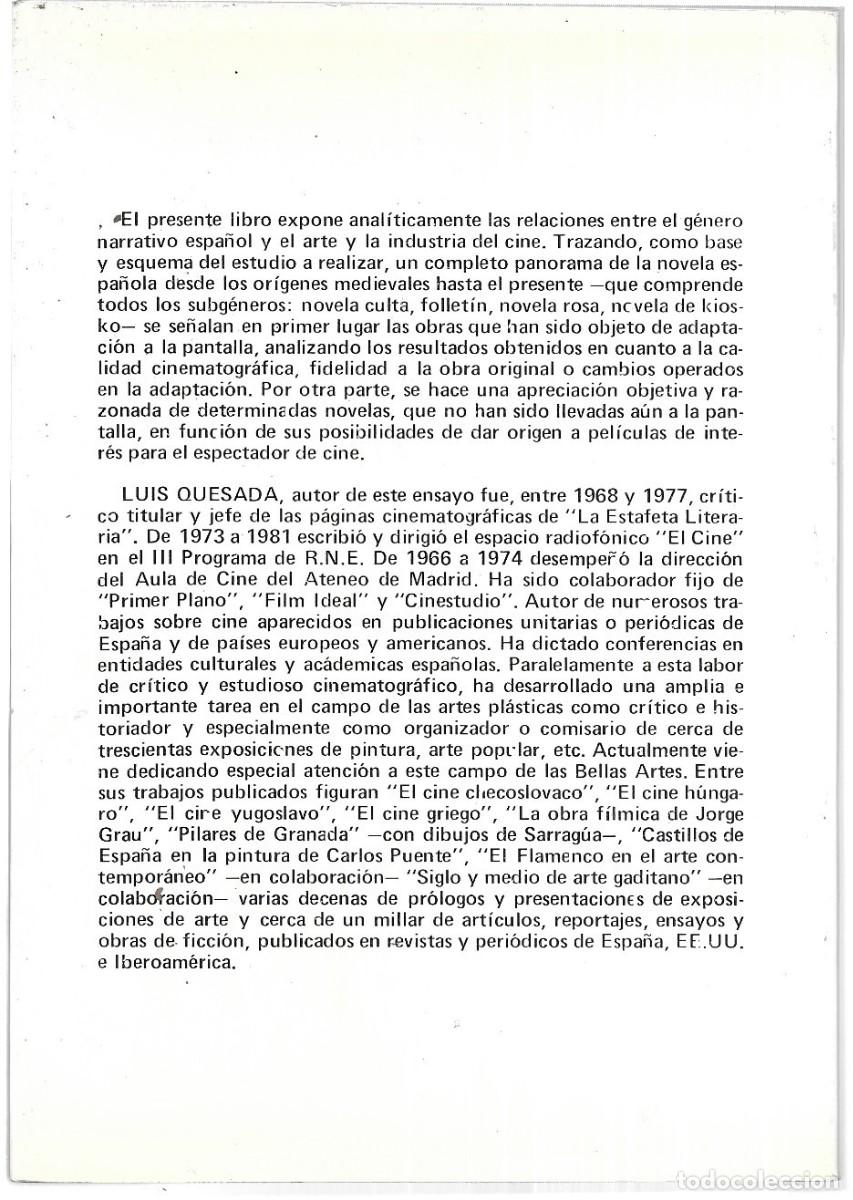 Libros de segunda mano: Luis Quesada . La novela espa&ntilde;ola y el cine - Foto 2