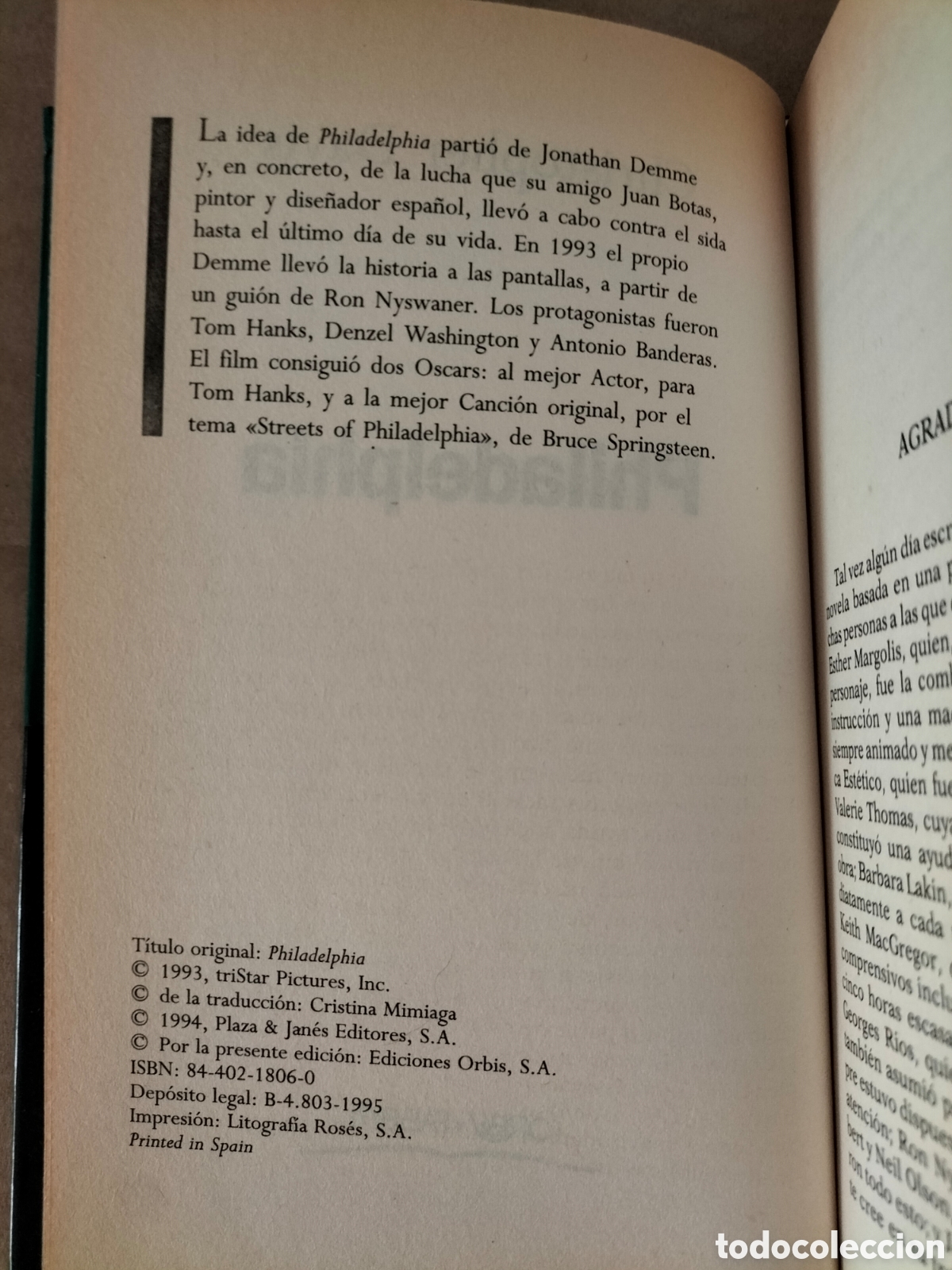 Libros de segunda mano: Philadelphia. Christopher Davis. Novelas de cine. Ediciones Orbis, 1995. Libro - Foto 3