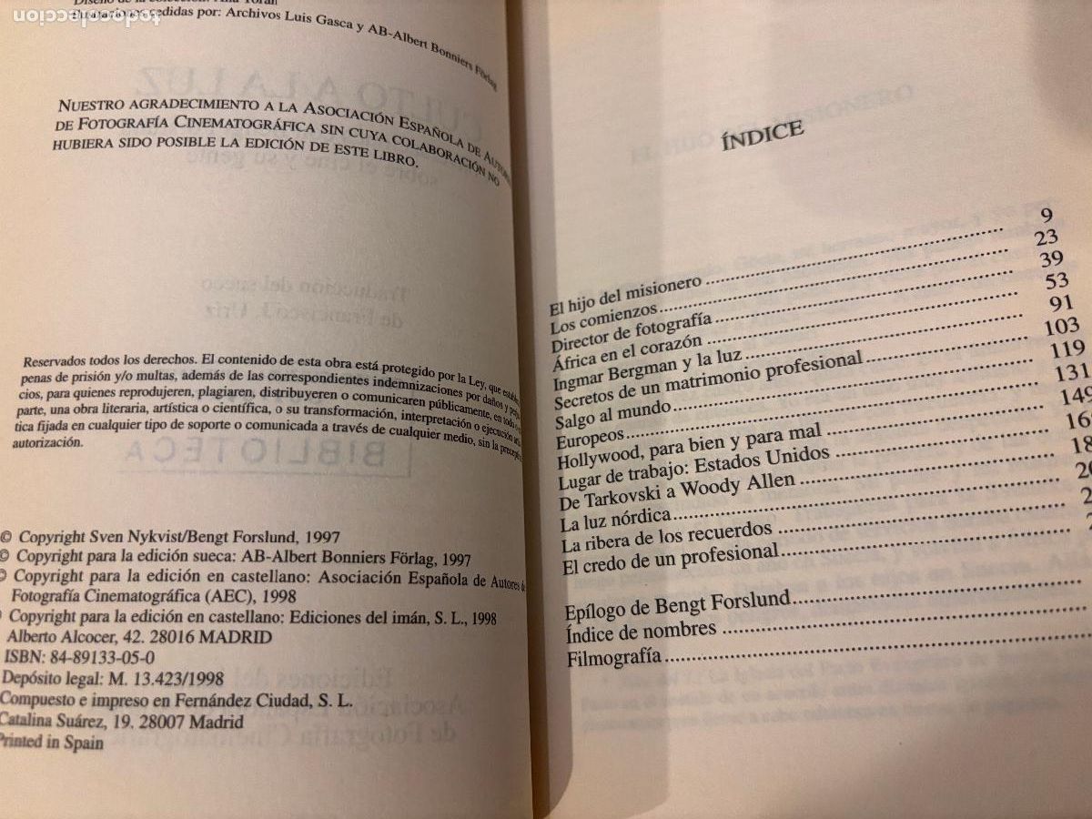 Libros de segunda mano: Culto a la luz. Sven Nykvist. - Foto 5