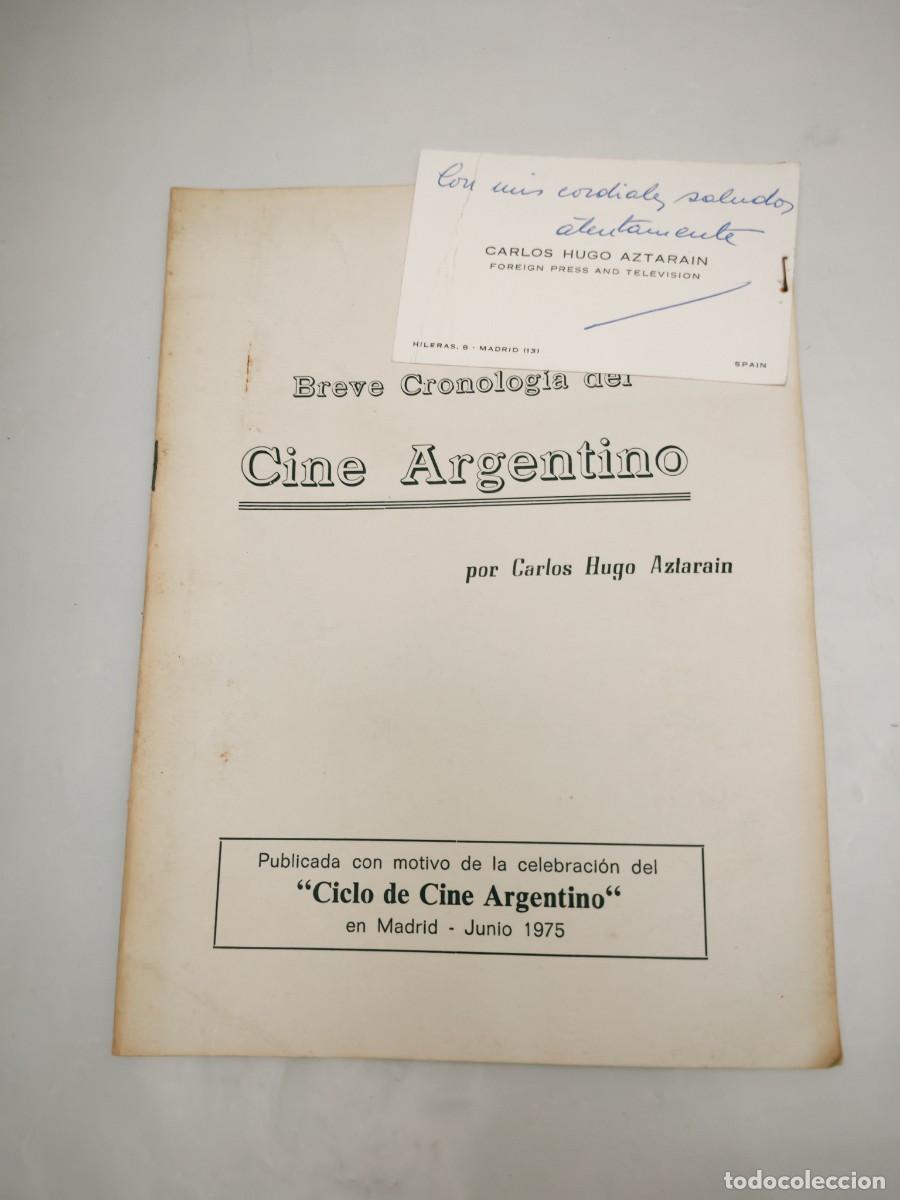 Gebrauchte B&uuml;cher: Breve cronolog&iacute;a del cine argentino (Tarjeta con trazo a modo de firma de autor grapada en tapa)