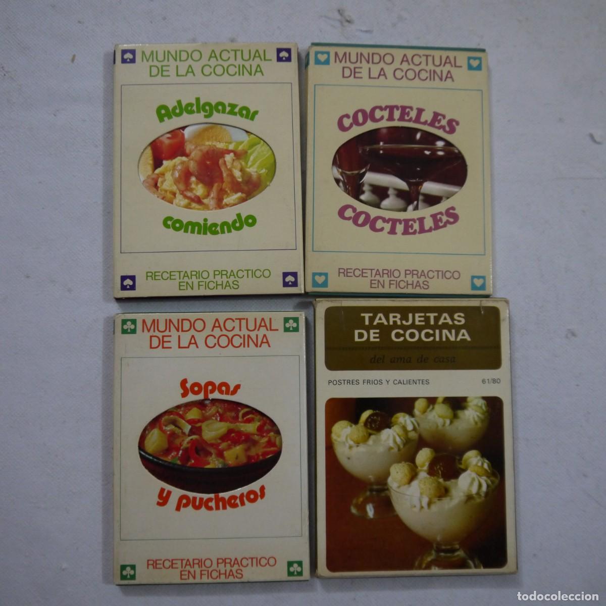 Libros de segunda mano: LOTE TARJETAS DE COCINA: POSTRES FR&Iacute;OS Y CALIENTES + ADELGAZAR COMIENDO, COCTELES SOPAS Y PUCHEROS
