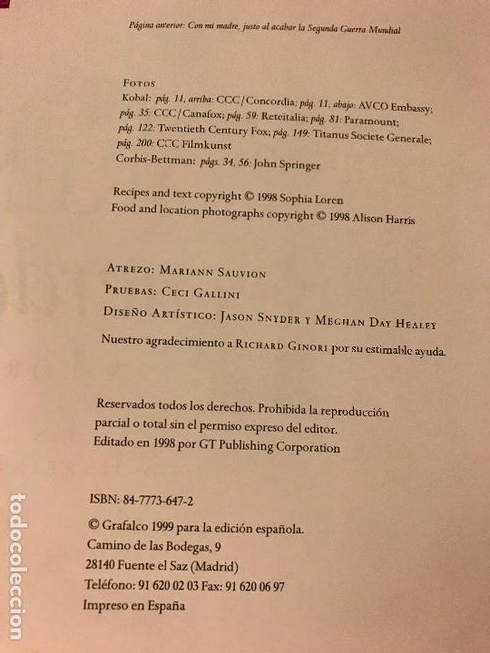 Libros de segunda mano: Sof&iacute;a Loren. Recetas y recuerdos. - Foto 4