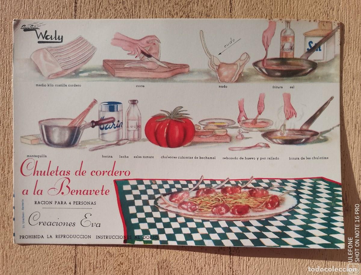 Libri di seconda mano: Ficha de Cocina Waly, Creaciones Eva, Chuletas de Cordero a la Benavetea