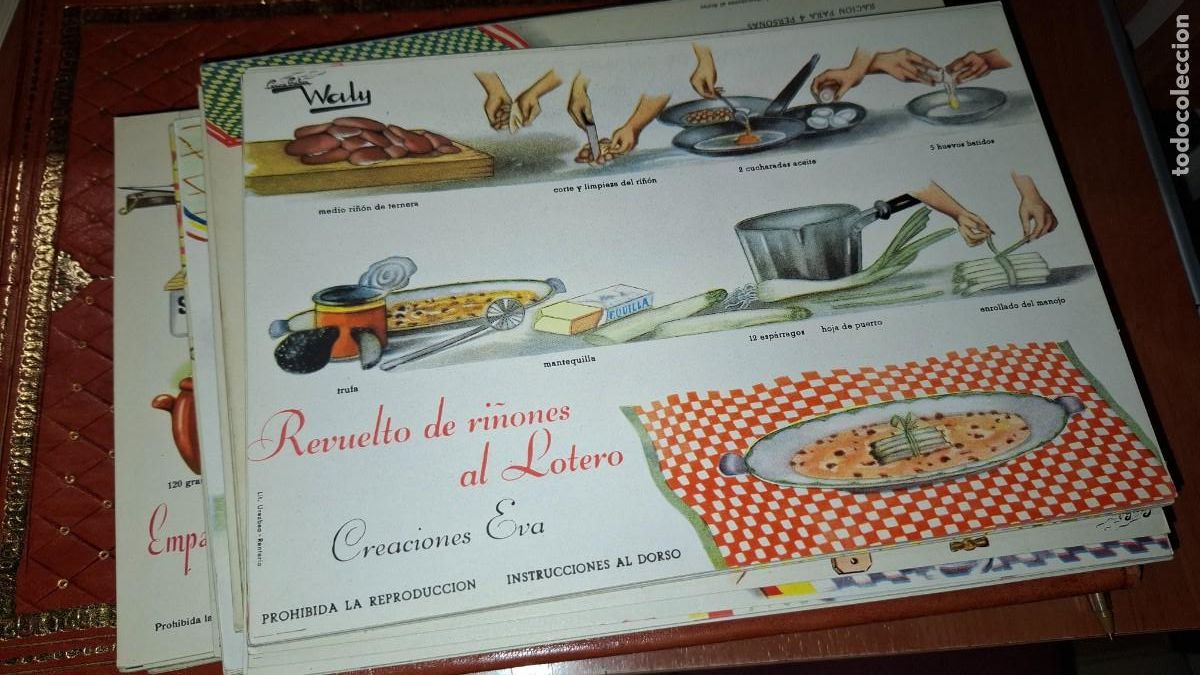 Libros de segunda mano: Lote 92 fichas cocina Waly, a&ntilde;os 50. Recetas, creaciones Eva San Sebastian