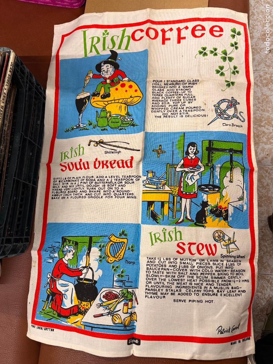 Libros de segunda mano: Curioso pa&ntilde;o de cocina o peque&ntilde;o mantel algodon con recetas irlandesas 74x49cm ideal para enmarcar