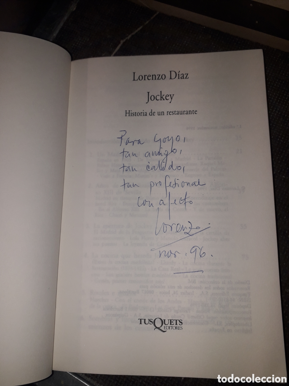 Libros de segunda mano: JOCKEY HISTORIA DE UN RESTAURANTE. LORENZO DIAZ .DEDICADO Y FIRMADO POR EL AUTOR &iexcl;&iexcl;&iexcl;