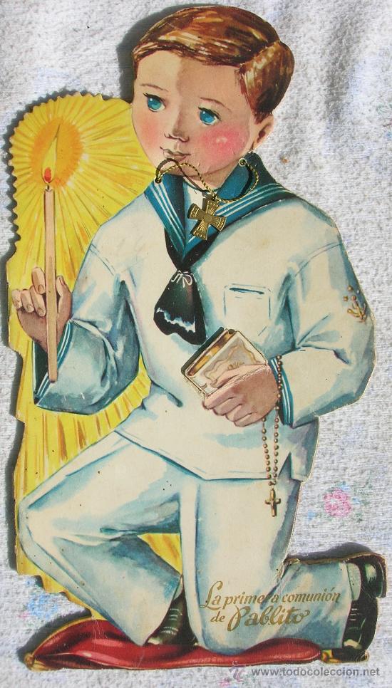 Libros de segunda mano: Cuento Troquelado,a&ntilde;os 50-60,Conserva el crucifijo del ni&ntilde;o,muy raro,Barcelona,1&ordf; Comuni&oacute;n Pablito