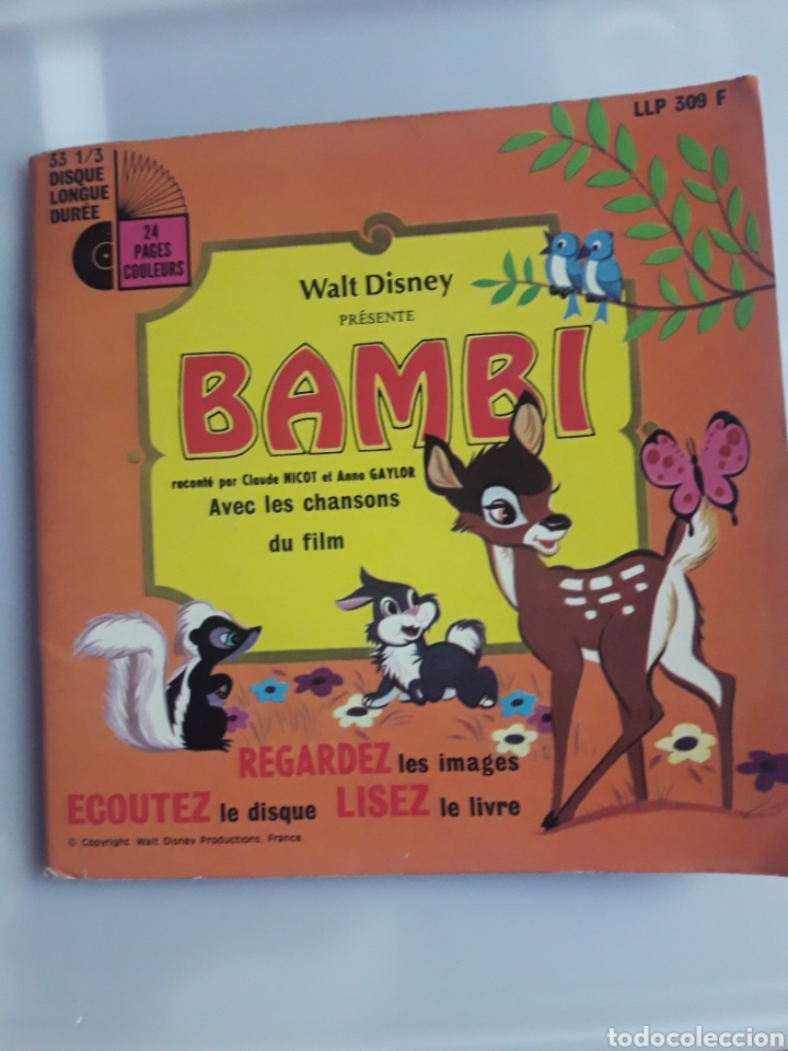 Libros de segunda mano: Bambi Vinilo con cuento Disney En frances Disneyland record