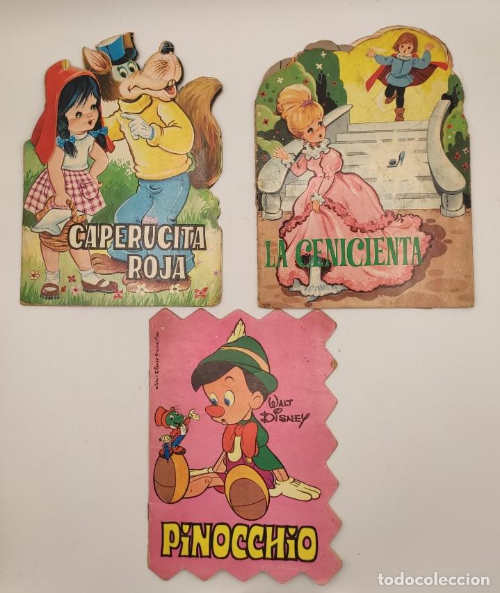 Libros de segunda mano: Tres cuentos troquelados: &rdquo;Pinocho&rdquo;, &rdquo;La Cenicienta&rdquo; y &rdquo;Caperucits roja&rdquo;.