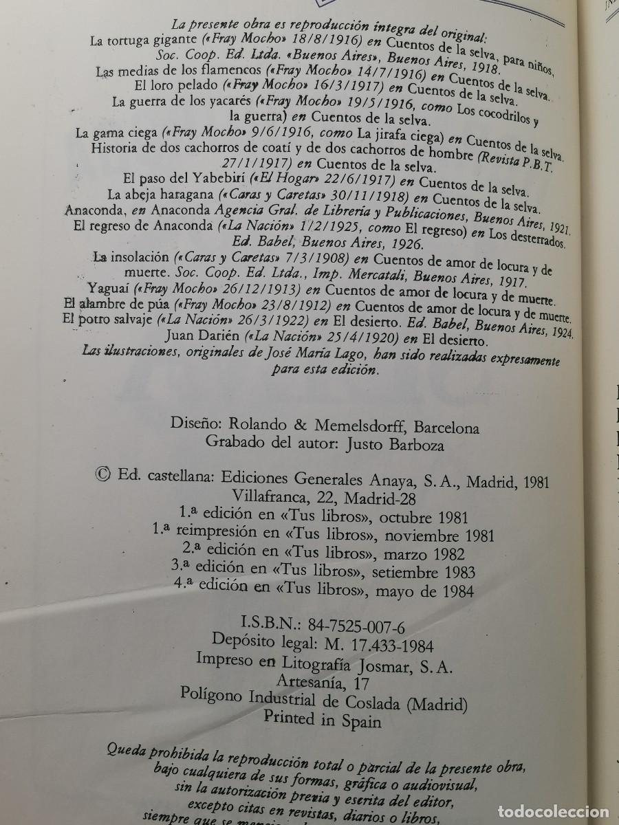 Libros de segunda mano: Cuentos de la Selva. Horacio Quiroga. Tus Libros - Anaya. (1981) - Foto 4