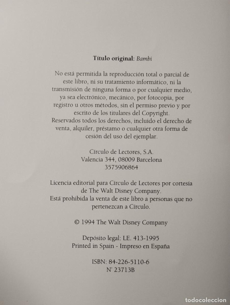 Libros de segunda mano: BAMBI - DISNEY - CIRCULO DE LECTORES - 1995 - CON SOBRECUBIERTA - Foto 3