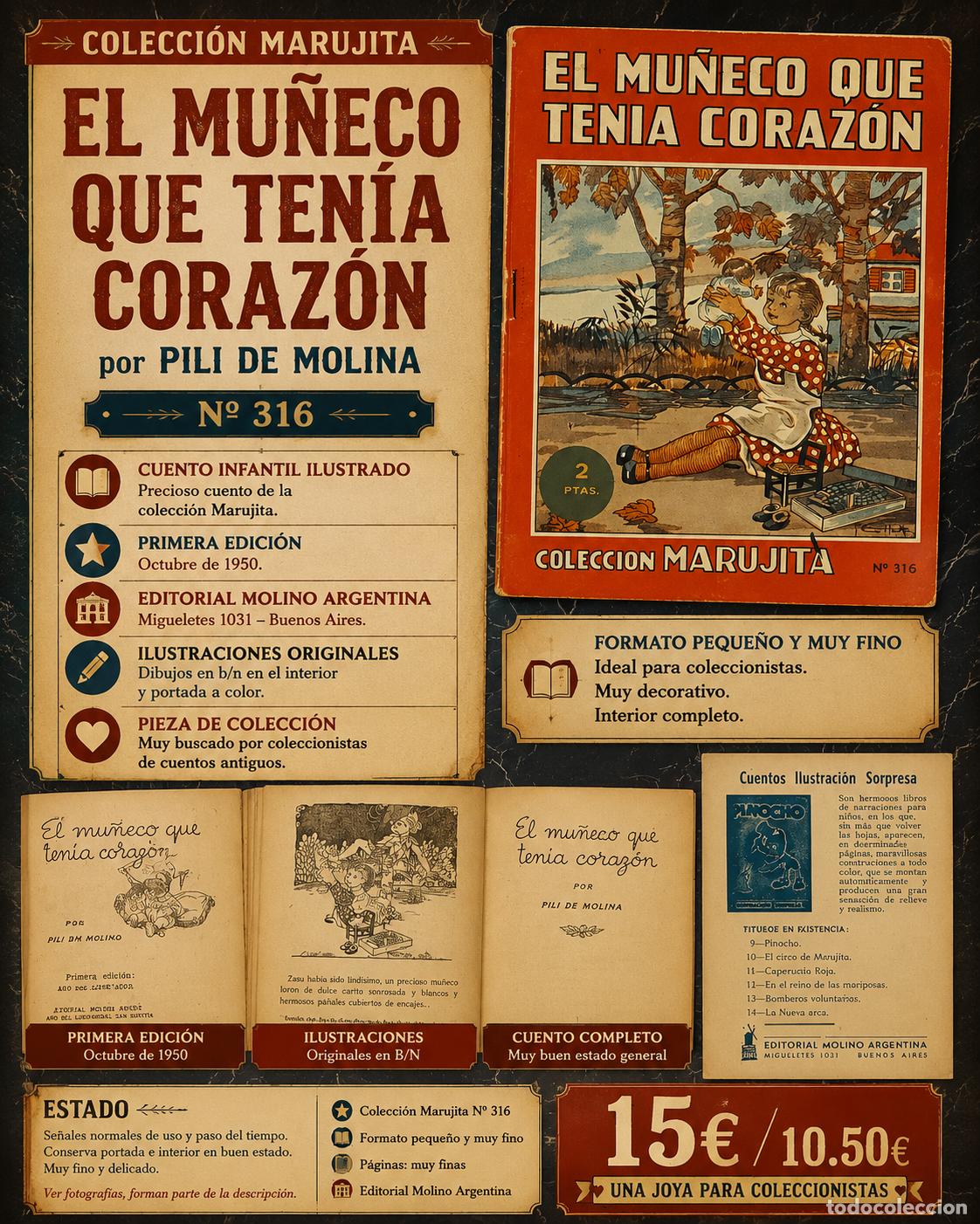 Libros de segunda mano: EL MU&Ntilde;ECO QUE TEN&Iacute;A CORAZ&Oacute;N | PILI DE MOLINA | 1&ordf; EDICI&Oacute;N 1950 | MARUJITA 316