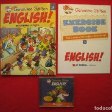 Libros de segunda mano: GERONIMO STILTON - AT SCHOOL / A ESCOLA - Nº 3 + CUADERNO DE EJERCICIOS + CD - CATALA / INGLES.