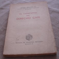 Libros de segunda mano: EL CONCEPTO DEL DERECHO CIVIL - ANTONIO HERNANDEZ GIL - DERECHO PRIVADO - MADRID 1943