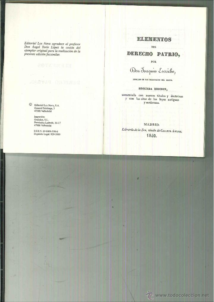 Libros de segunda mano: ELEMENTOS DE DERECHO PATRIO. Joaqu&iacute;n Escriche - Foto 1