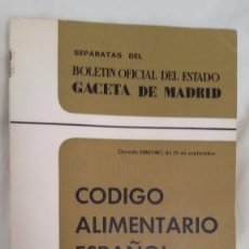 Libros de segunda mano: CODIGO ALIMENTARIO ESPAÑOL. SEPARATA DEL BOE. 1967.. Lote 59635587