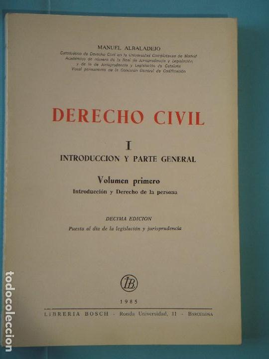 Gebrauchte B&uuml;cher: DERECHOS CIVIL I - INTRODUCCION Y DERECHO DE LA PERSONA (VOL.1) - MANUEL ALBADALEJO - BOSCH, 1985