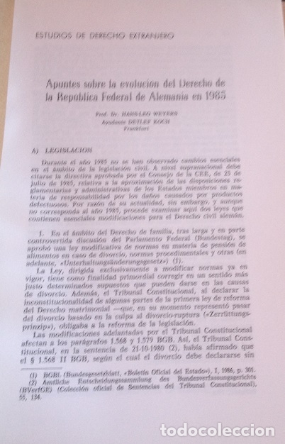 Libri di seconda mano: APUNTES SOBRE LA EVOLUCION DEL DERECHO DE LA REPUBLICA FEDERAL DE ALEMANIA 1985. - WEYERS/KOCH, Hans