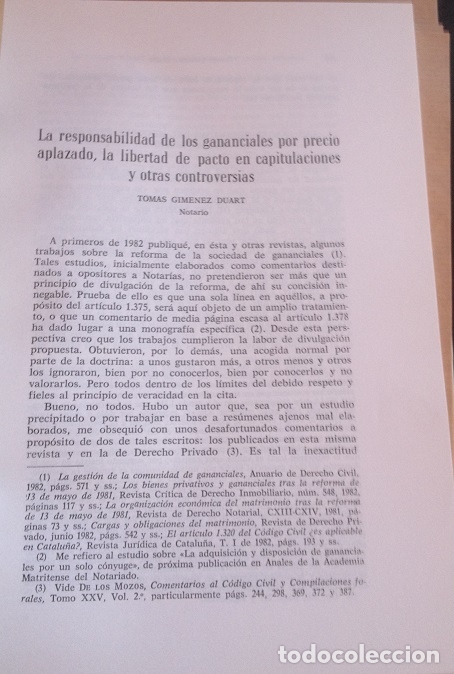 Libri di seconda mano: LA RESPONSABILIDAD DE LOS GANANCIALES POR PRECIO APLAZADO, LA LIBERTAD DE PACTO EN CAPITULACIONES Y