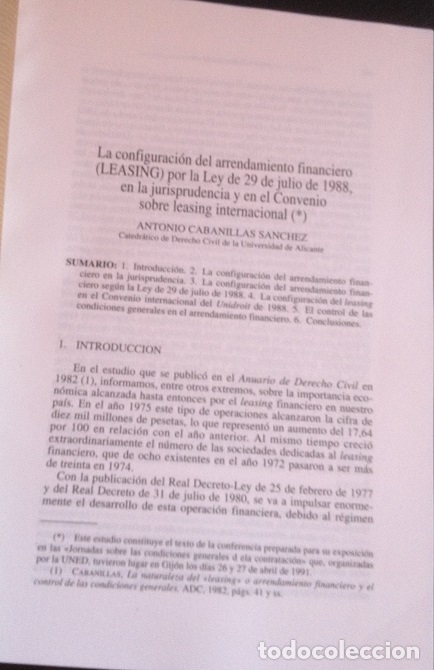 Libri di seconda mano: LA CONFIGURACION DEL ARRENDAMIENTO FINANCIERO (LEASING) POR LA LEY DE 29 DE JULIO DE 1988, EN LA JUR