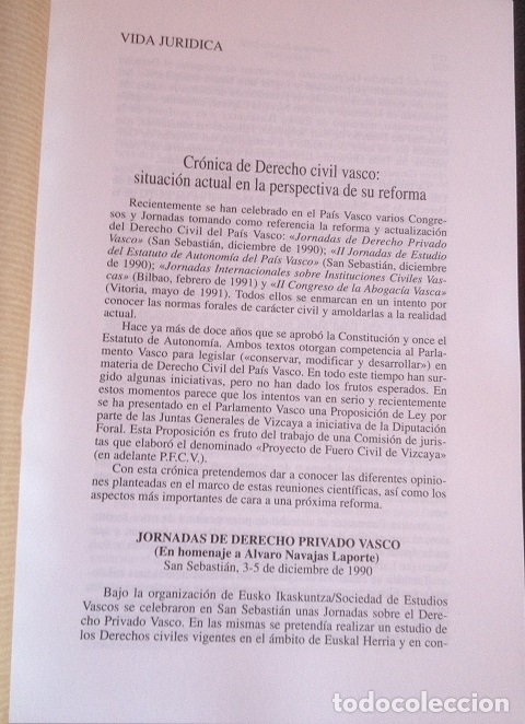 Libri di seconda mano: CRONICA DE DERECHO CIVIL VASCO: SITUACION ACTUAL EN LA PERSPECTIVA DE SU REFORMA. -